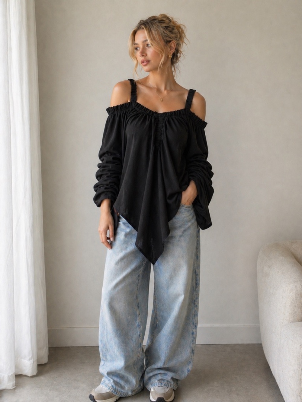 Acler Cold Shoulder Linen Oversized Blouse